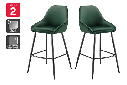 Set of 2 Shangri-La Monaco Velvet Bar Stools (Olive Green/Black)