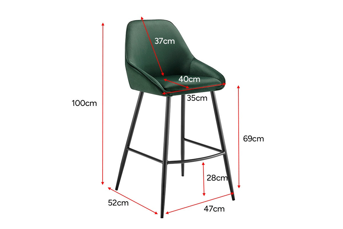 Set of 2 Shangri-La Monaco Velvet Bar Stools (Olive Green/Black)
