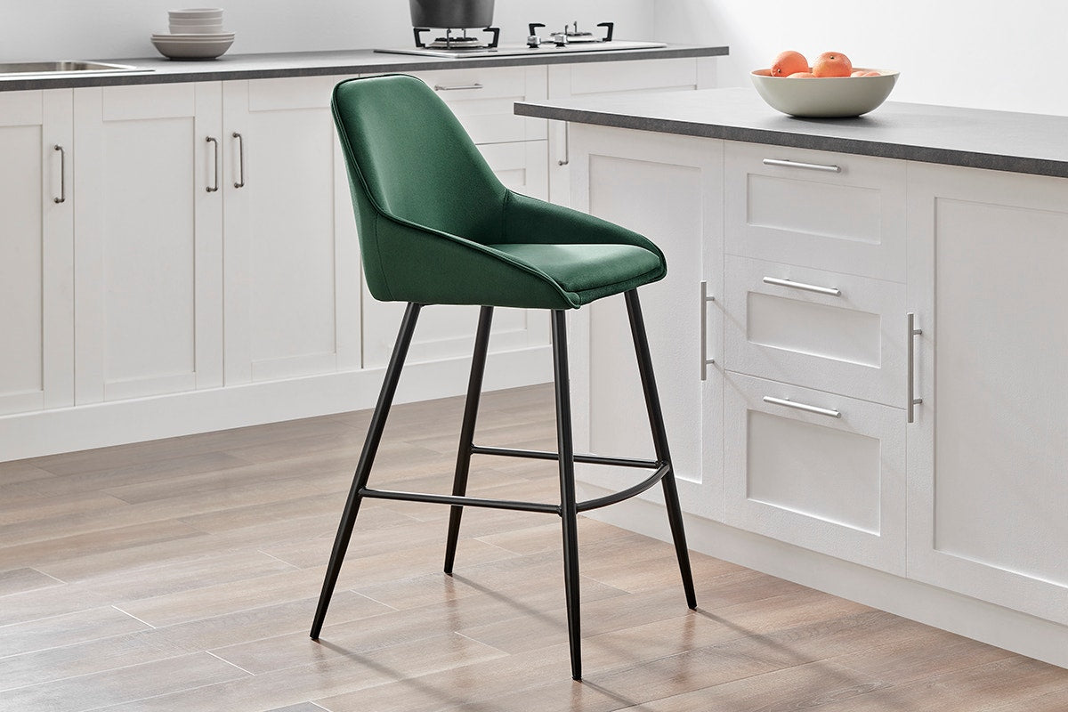 Set of 2 Shangri-La Monaco Velvet Bar Stools (Olive Green/Black)