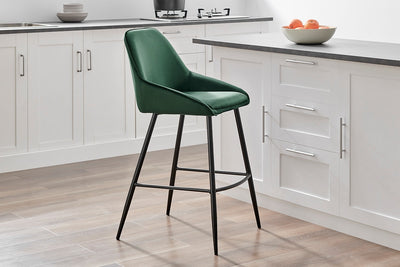Set of 2 Shangri-La Monaco Velvet Bar Stools - Olive Green/Black