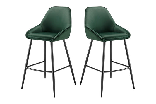 Set of 2 Shangri-La Monaco Velvet Bar Stools (Olive Green/Black)