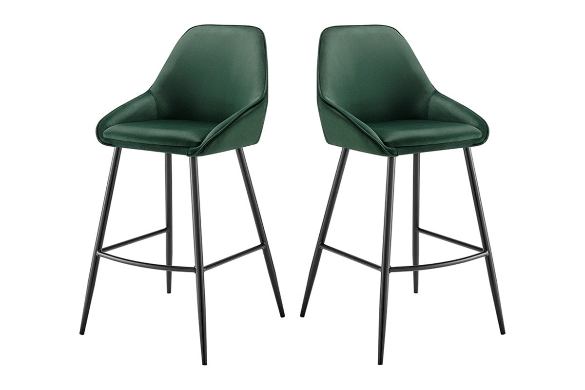 Set of 2 Shangri-La Monaco Velvet Bar Stools (Olive Green/Black)