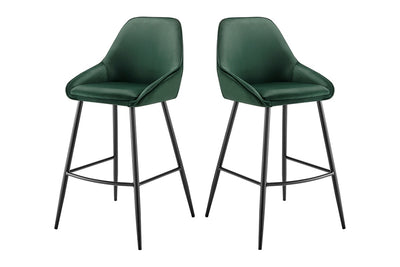 Set of 2 Shangri-La Monaco Velvet Bar Stools - Olive Green/Black