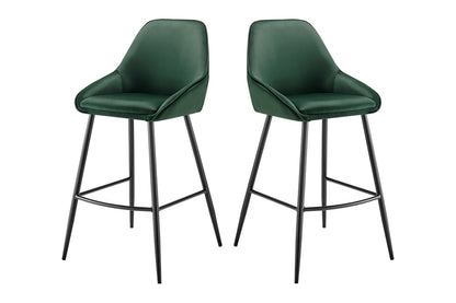 Set of 2 Shangri-La Monaco Velvet Bar Stools (Olive Green/Black)
