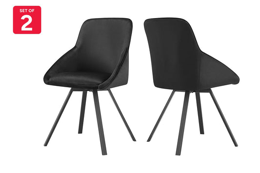 Set of 2 Shangri-La Monaco Velvet Swivel Dining Chairs (Charcoal/Black)