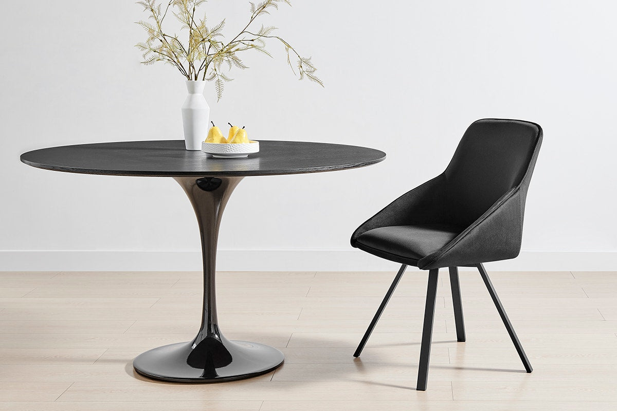 Set of 2 Shangri-La Monaco Velvet Swivel Dining Chairs (Charcoal/Black)