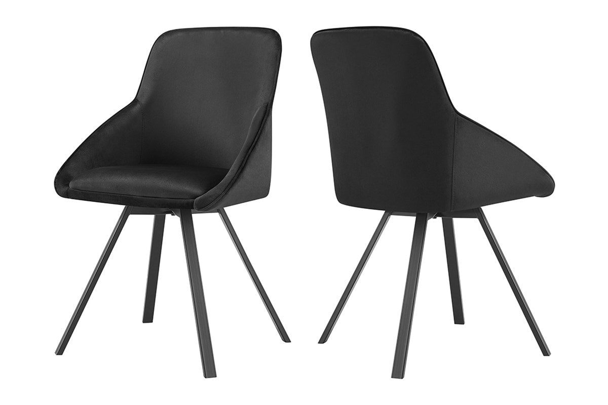 Set of 2 Shangri-La Monaco Velvet Swivel Dining Chairs (Charcoal/Black)