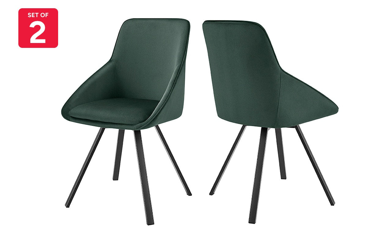Set of 2 Shangri-La Monaco Velvet Swivel Dining Chairs (Green/Black)