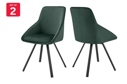 Set of 2 Shangri-La Monaco Velvet Swivel Dining Chairs (Green/Black)