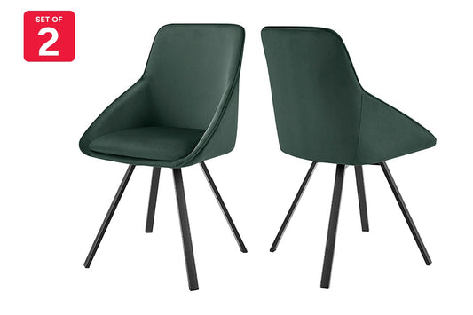 Set of 2 Shangri-La Monaco Velvet Swivel Dining Chairs (Green/Black)