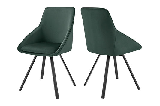 Set of 2 Shangri-La Monaco Velvet Swivel Dining Chairs (Green/Black)