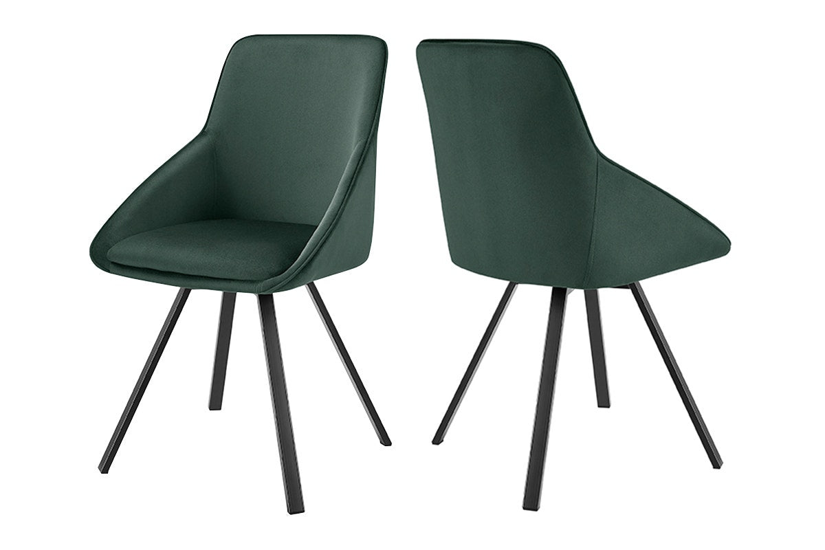 Set of 2 Shangri-La Monaco Velvet Swivel Dining Chairs (Green/Black)