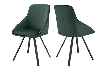 Set of 2 Shangri-La Monaco Velvet Swivel Dining Chairs (Green/Black)