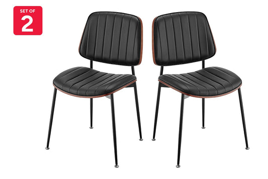 Set of 2 Shangri-La Moore Faux Leather Dining Chairs (Black)