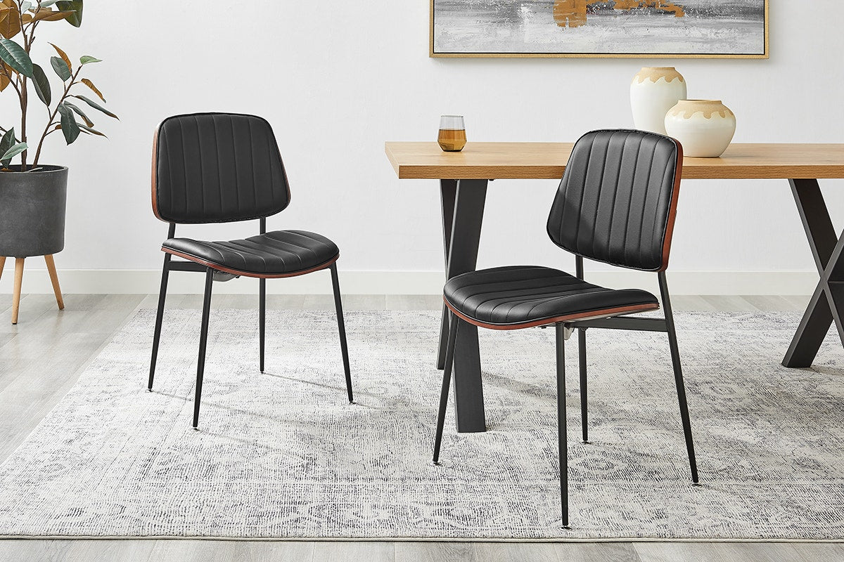 Set of 2 Shangri-La Moore Faux Leather Dining Chairs (Black)