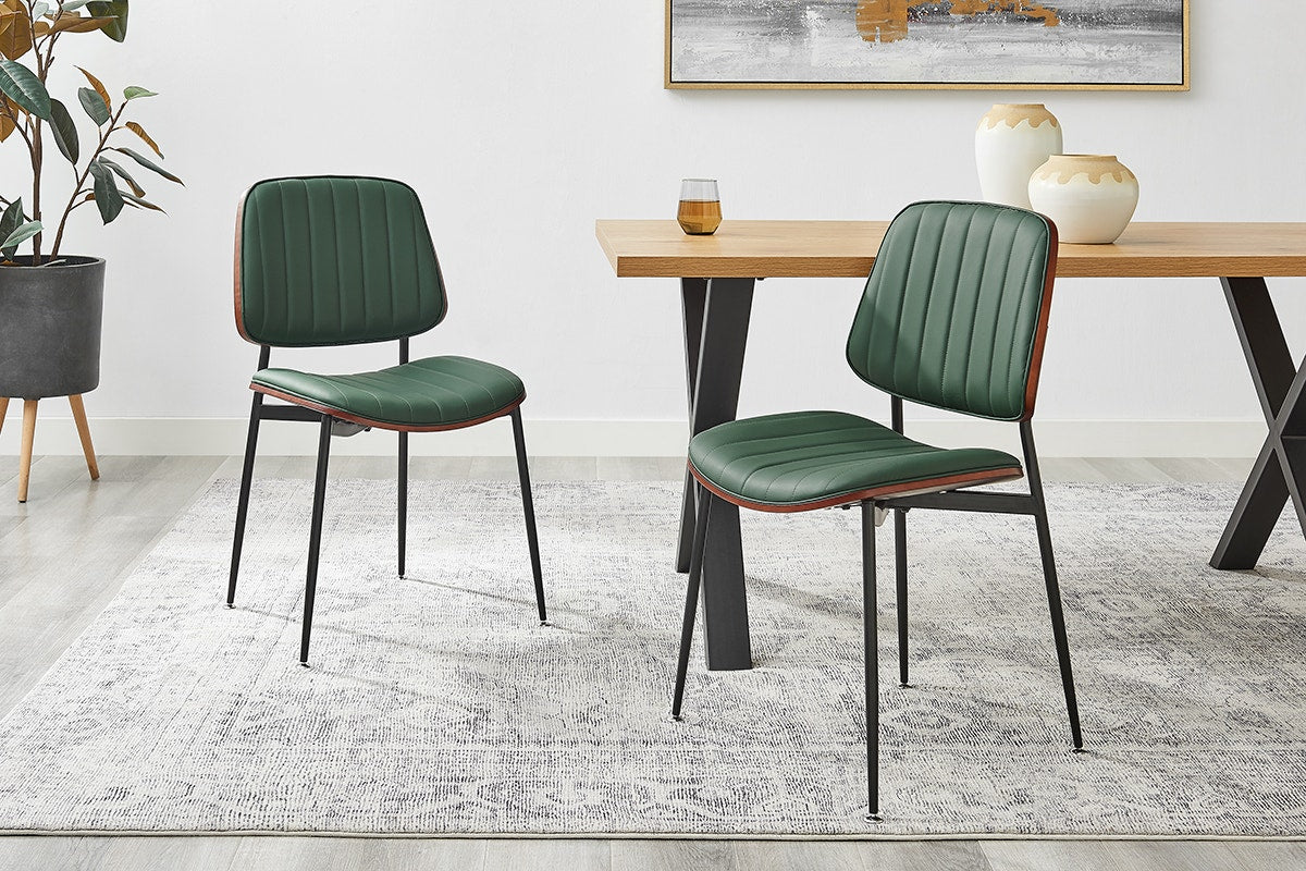 Set of 2 Shangri-La Moore Faux Leather Dining Chairs (Green)