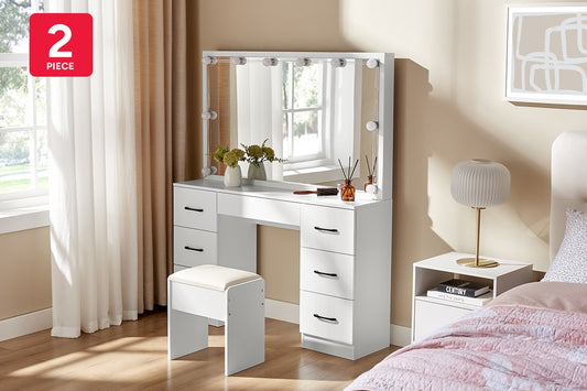 Shangri-La 2 Piece Napa Dressing Table and Stool Set (White) - Auzzistore