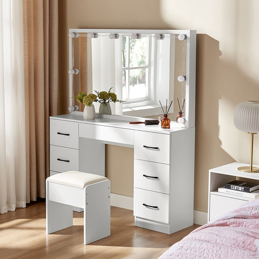 Shangri-La 2 Piece Napa Dressing Table and Stool Set (White) - Auzzistore
