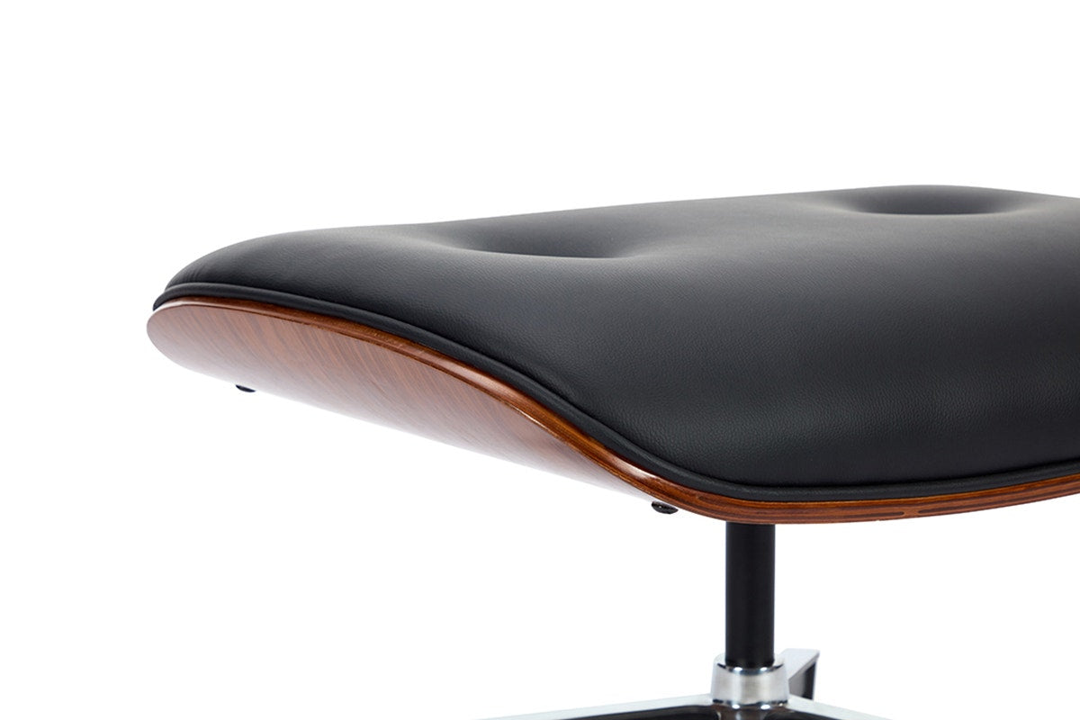 Shangri-La Eames Replica Leather Lounge Chair and Ottoman - Black PU/Walnut