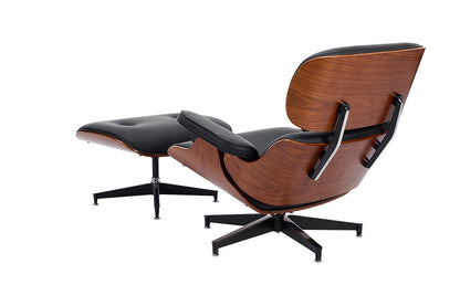 Shangri-La Eames Replica Leather Lounge Chair and Ottoman - Black PU/Walnut