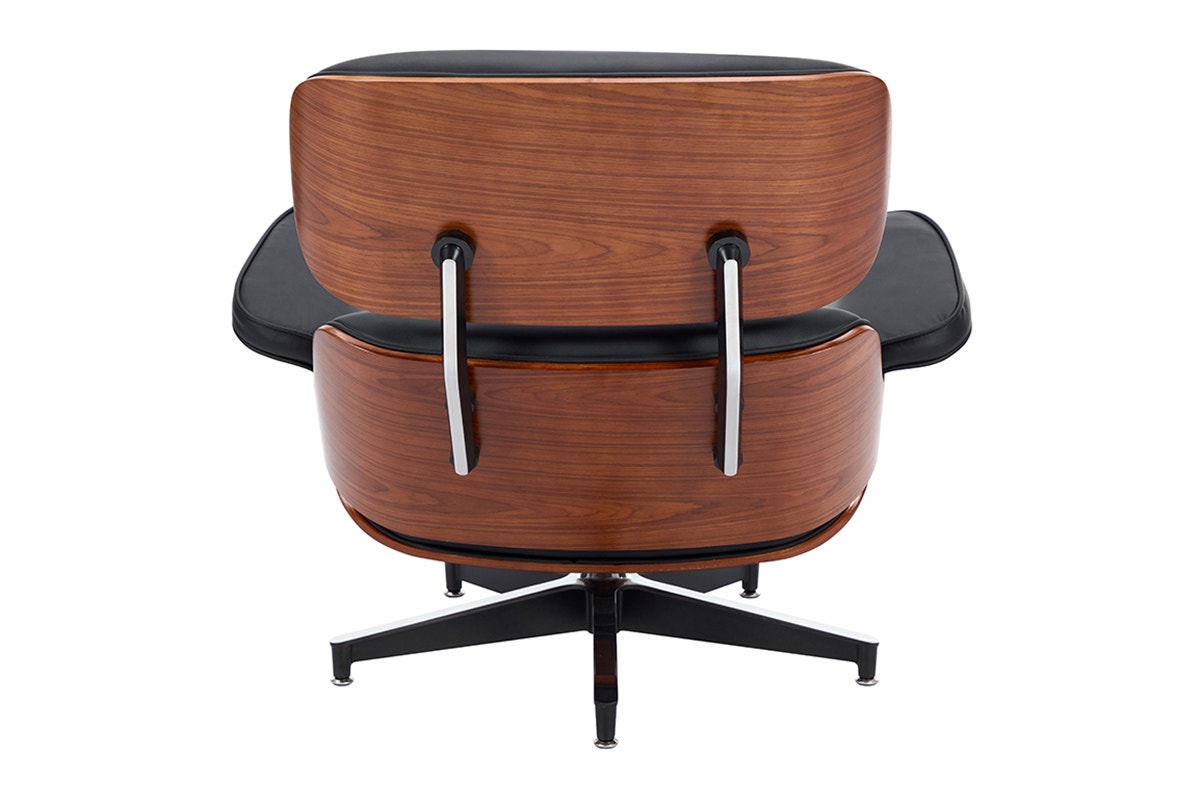 Shangri-La Eames Replica Leather Lounge Chair and Ottoman - Black PU/Walnut