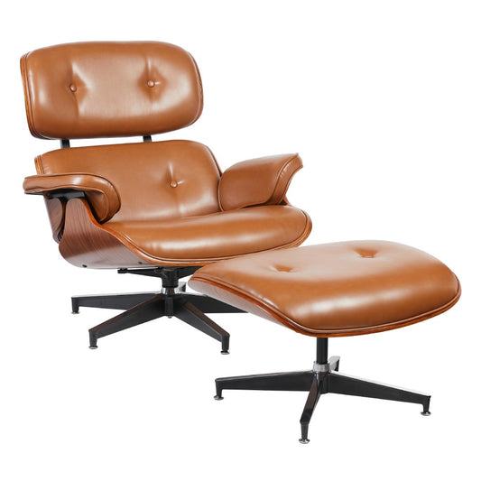 Shangri-La Eames Replica Lounge Chair and Ottoman (Tan/Walnut)