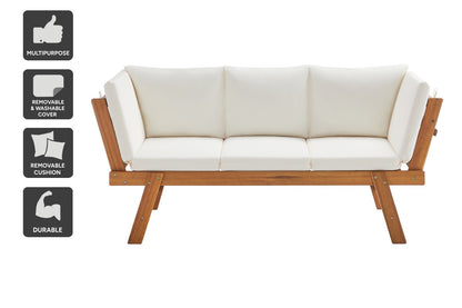 Shangri-La Sienna Cushion Acacia Sofa Bed (Teak Cream)