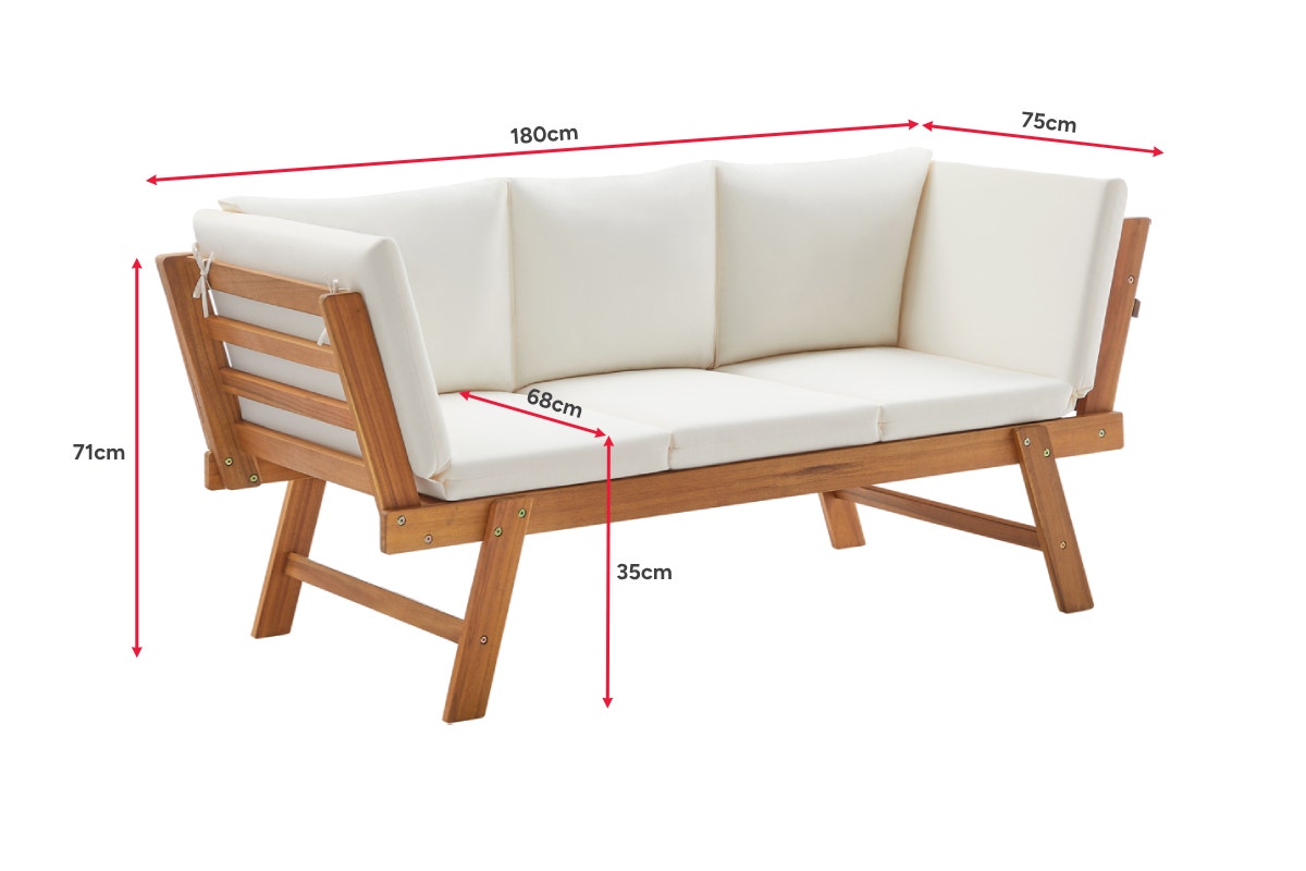 Shangri-La Sienna Cushion Acacia Sofa Bed (Teak Cream)