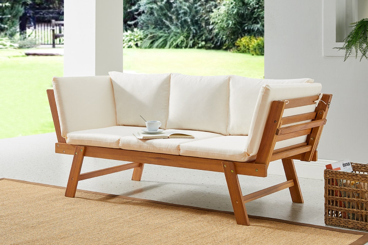 Shangri-La Sienna Cushion Acacia Sofa Bed (Teak Cream)