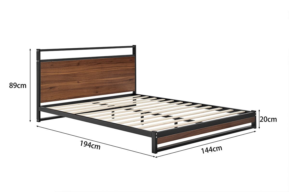 Shangri-La Skye Metal and Wood Bed (Walnut; Double)