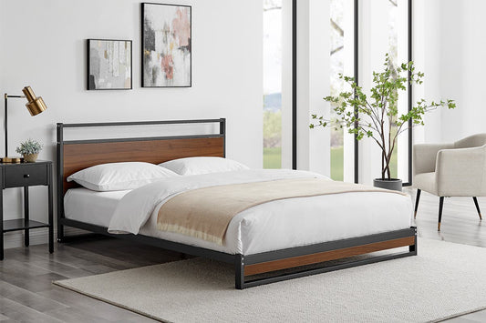 Shangri-La Skye Metal and Wood Bed (Walnut; Double)