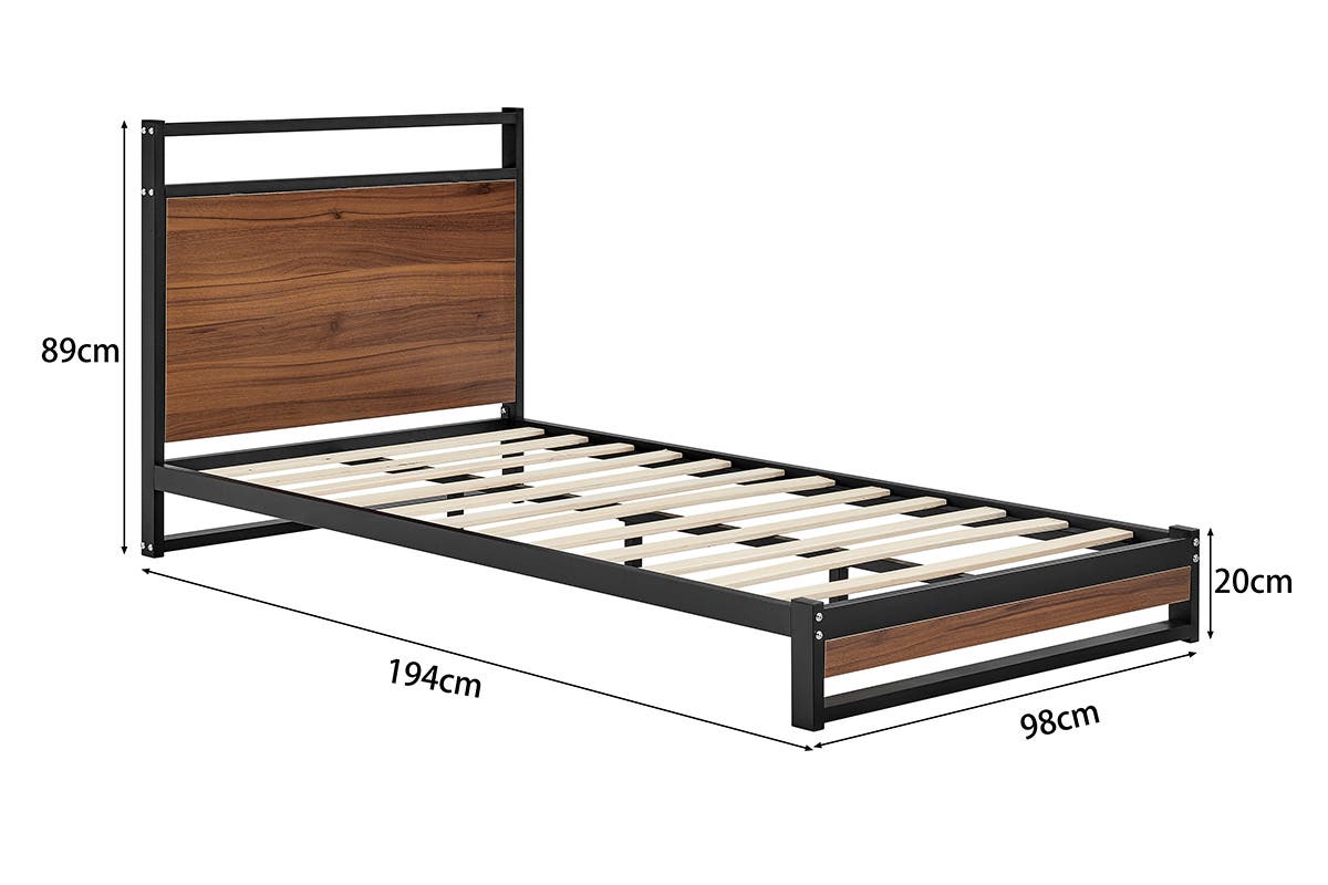 Shangri-La Skye Metal and Wood Bed (Walnut; Single)