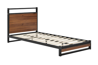 Shangri-La Skye Metal and Wood Bed (Walnut; Single)