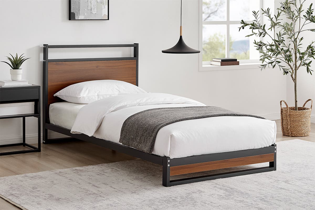 Shangri-La Skye Metal and Wood Bed (Walnut; Single)