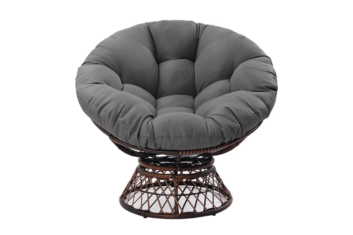 Shangri-La Papasan Swivel Wicker Chair (Grey)