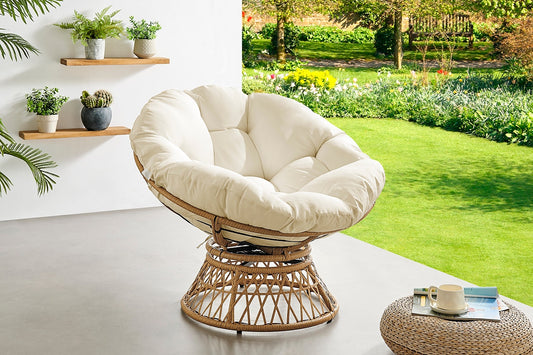 Shangri-La Papasan Swivel Wicker Chair (Beige)