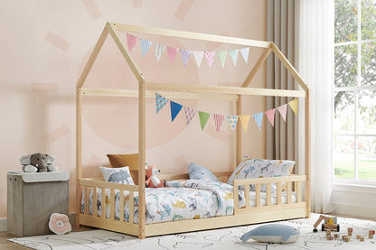 Shangri-La Luther Kids' House Bed Frame (Natural, Single)