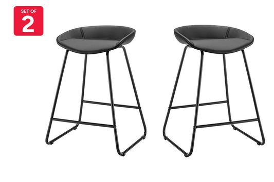 Set of 2 Shangri-La Valencia Faux Leather Counter Stools (Black/Black)