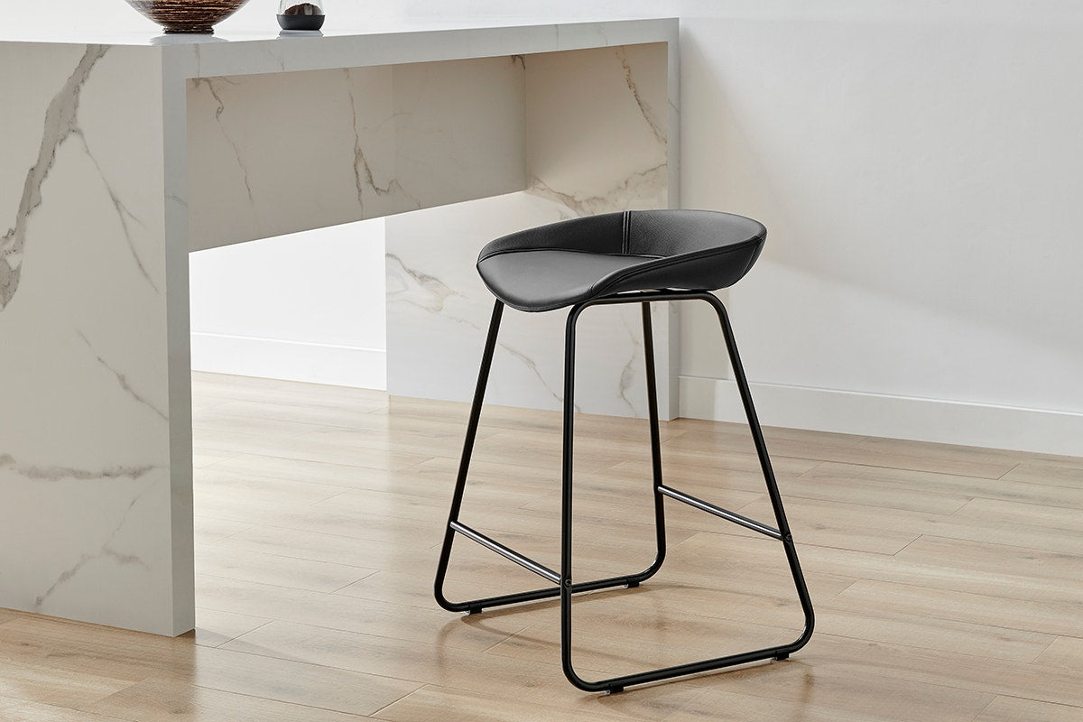 Set of 2 Shangri-La Valencia Faux Leather Counter Stools (Black/Black)