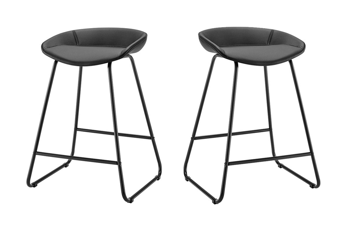Set of 2 Shangri-La Valencia Faux Leather Counter Stools (Black/Black)