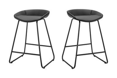 Set of 2 Shangri-La Valencia Faux Leather Counter Stools - Black/Black