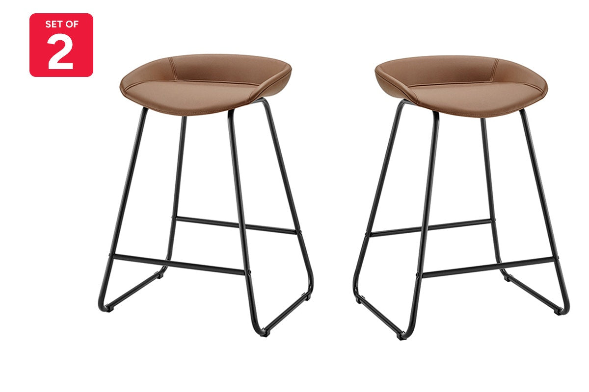 Set of 2 Shangri-La Valencia Faux Leather Counter Stools (Tan/Black)