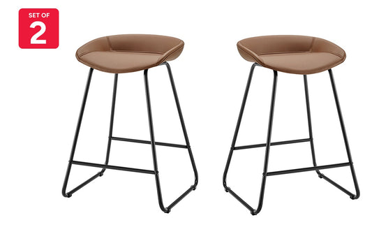 Set of 2 Shangri-La Valencia Faux Leather Counter Stools (Tan/Black)