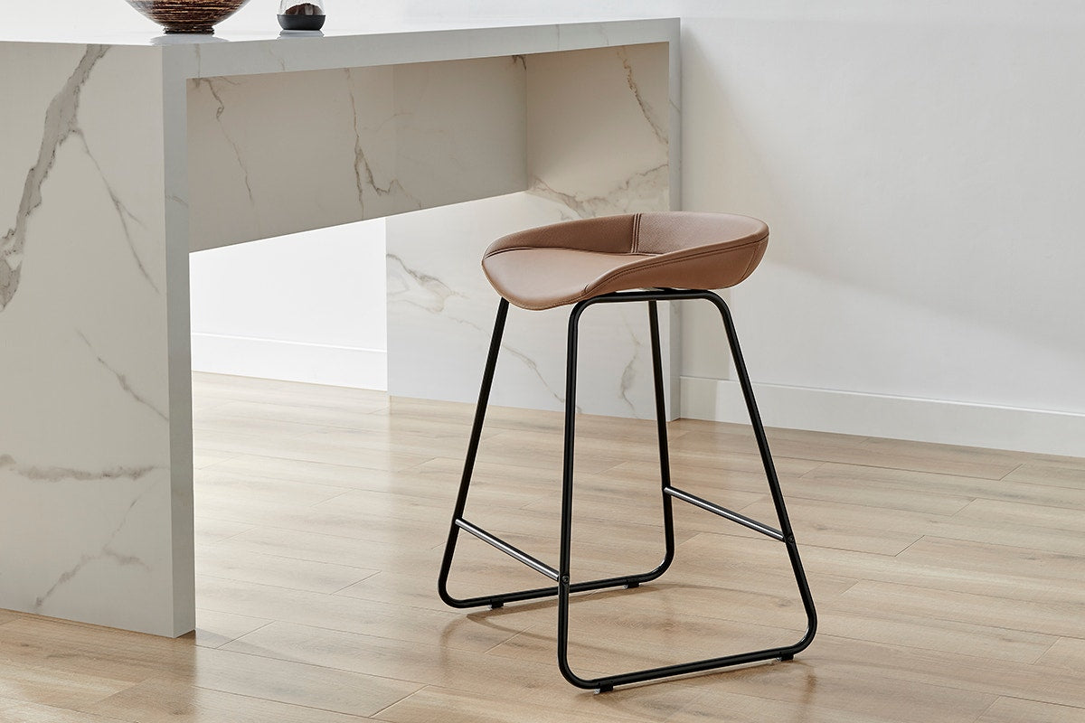 Set of 2 Shangri-La Valencia Faux Leather Counter Stools (Tan/Black)
