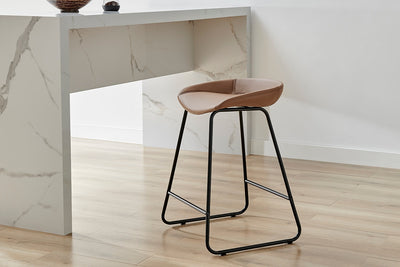 Set of 2 Shangri-La Valencia Faux Leather Counter Stools - Tan/Black