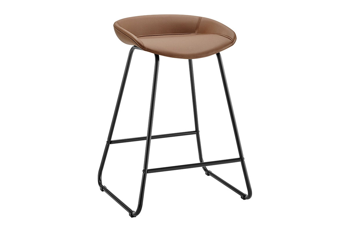 Set of 2 Shangri-La Valencia Faux Leather Counter Stools (Tan/Black)