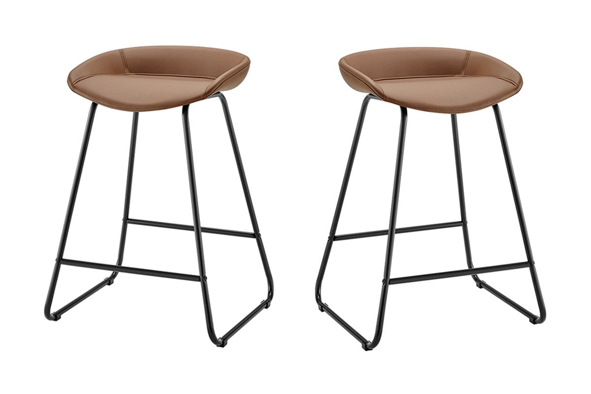 Set of 2 Shangri-La Valencia Faux Leather Counter Stools (Tan/Black)