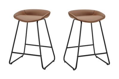 Set of 2 Shangri-La Valencia Faux Leather Counter Stools - Tan/Black