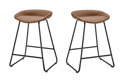 Set of 2 Shangri-La Valencia Faux Leather Counter Stools (Tan/Black)