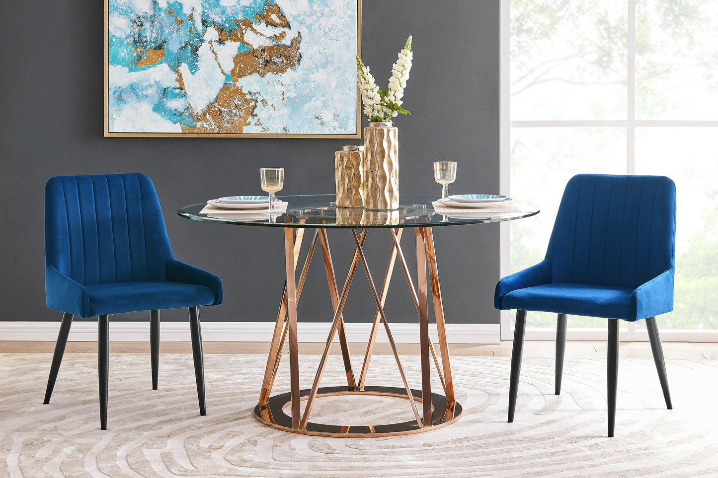 Shangri-La Fremantle Set of 2 Velvet Dining Chairs (Navy)